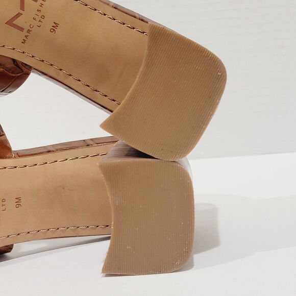 Marc Fisher Saydi Sandals Womens Sz 9 Croc Embossed Brown Square Toe Block Heels - Picture 10 of 15